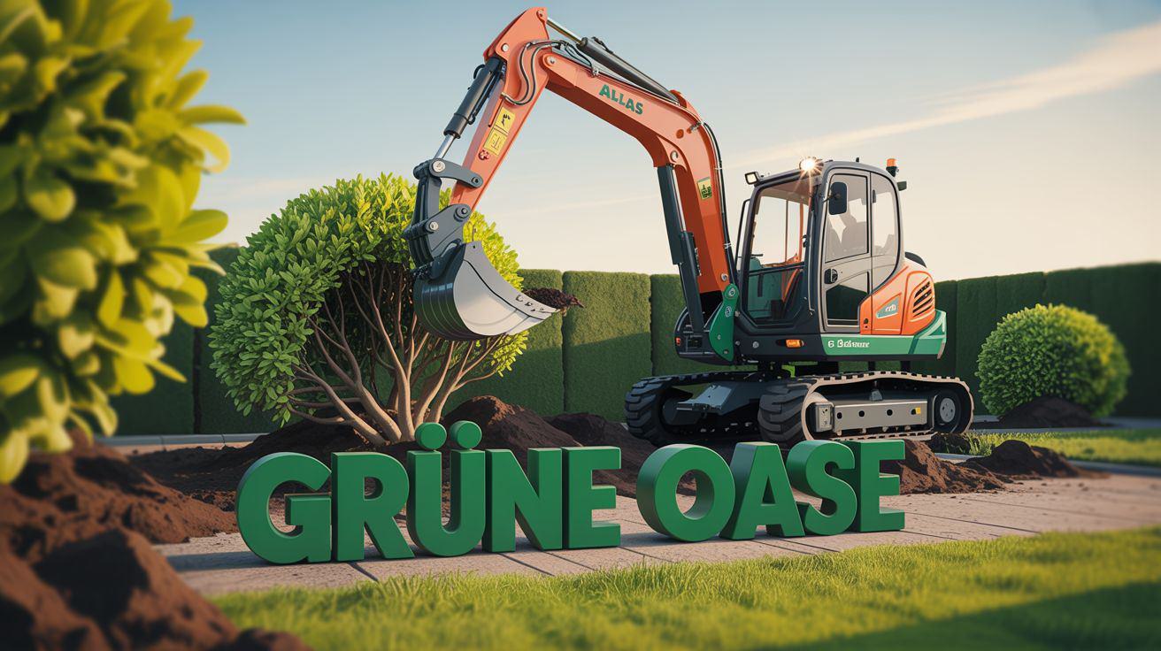 Ein Atlas Bagger hebt eine Pflanzgrube aus