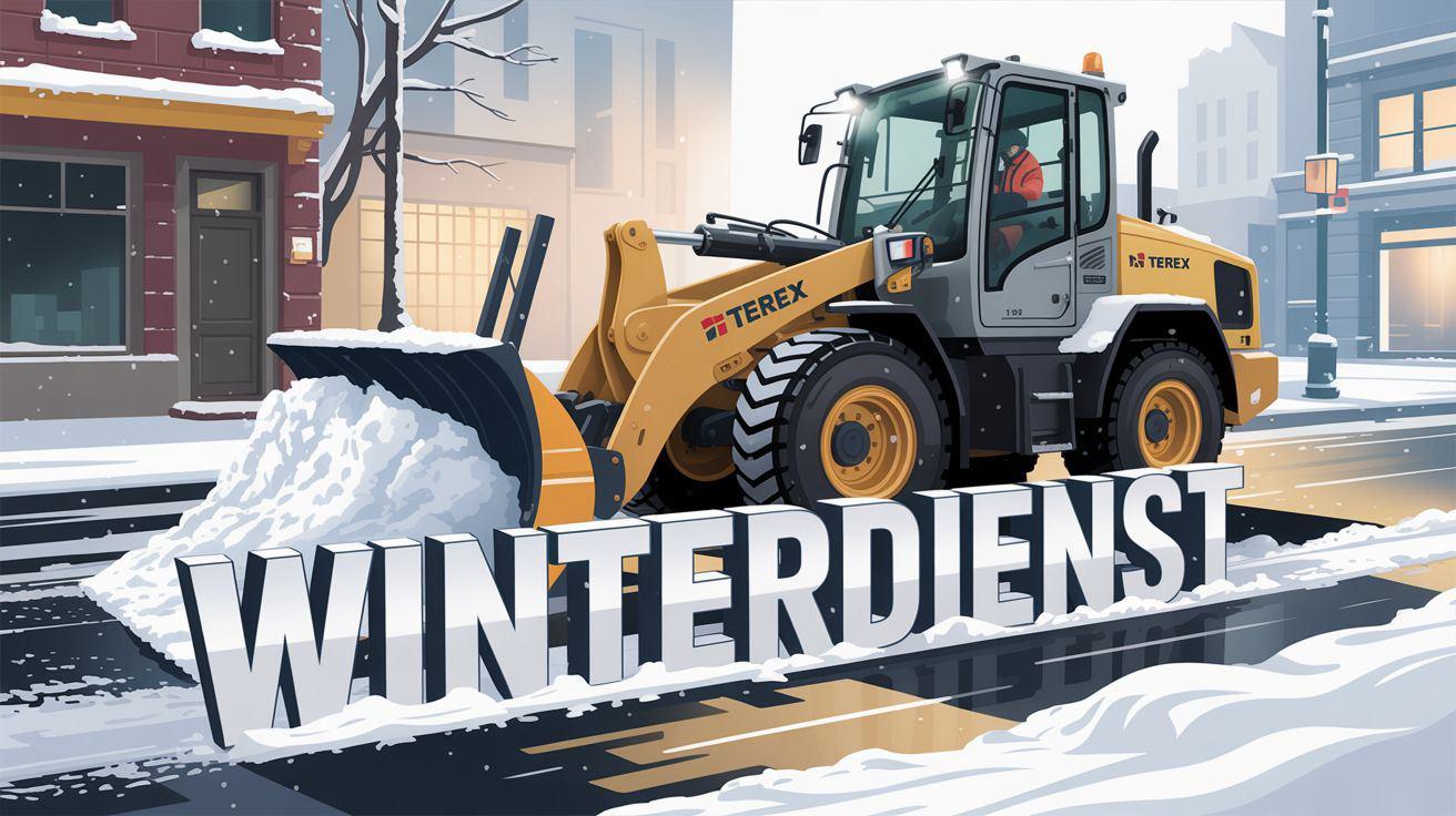 Ein Terex Radlader beim Schnee räumen